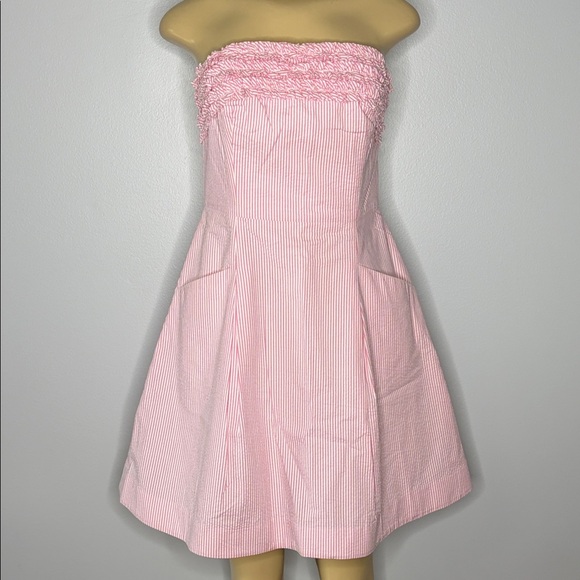 Lilly Pulitzer Ferra Hotty Strapless Pink Seersucker Summer Dress Size 4 - Picture 2 of 8